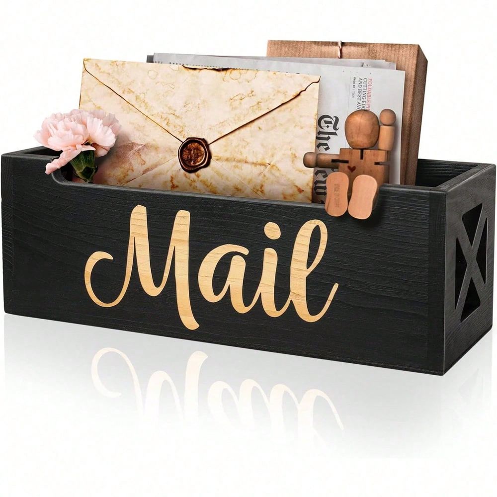 Letter Tray Desk - Organizer Mail Holder Countertop, Rustic Wooden