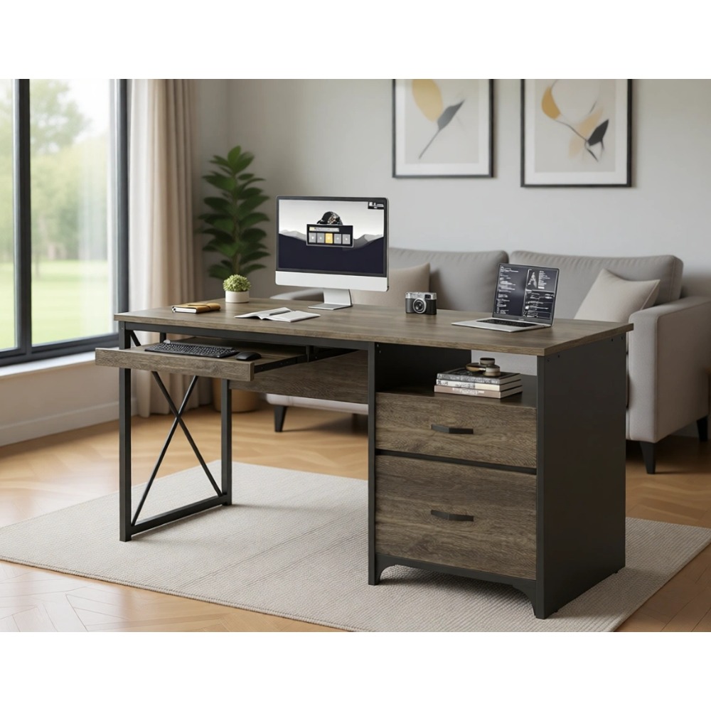 Home Office Industrial Style - 55 Inch Industrial-Style Desk with Storage,