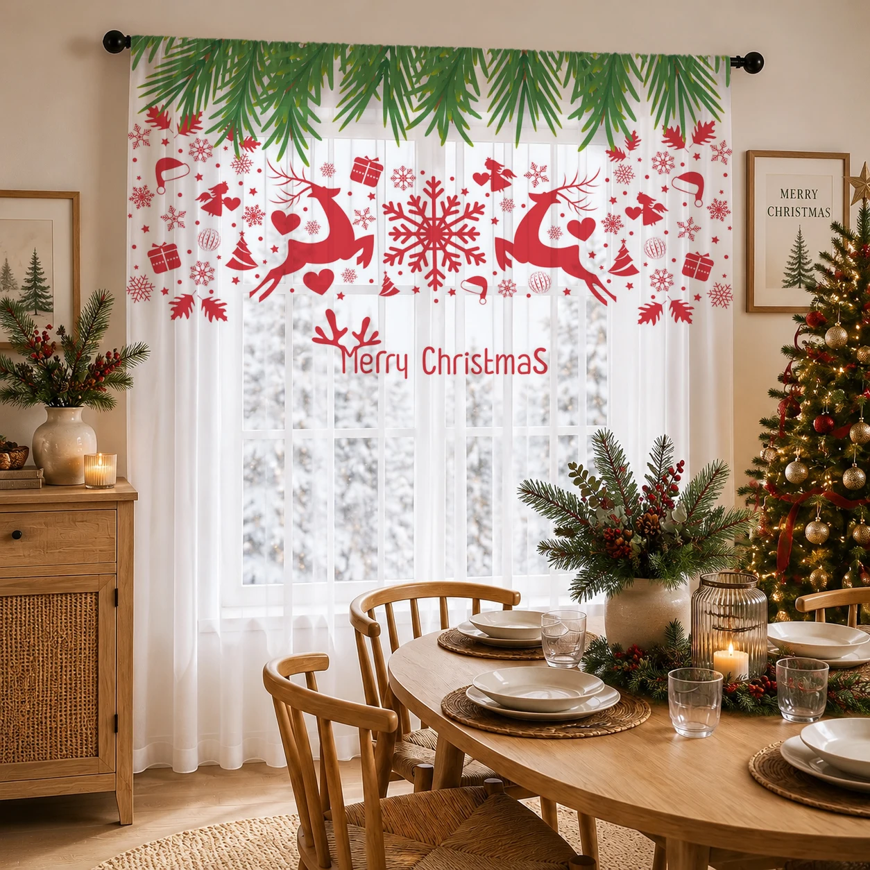 Home Office Youtube - Christmas Gradient Sheer Curtain, Good Quality