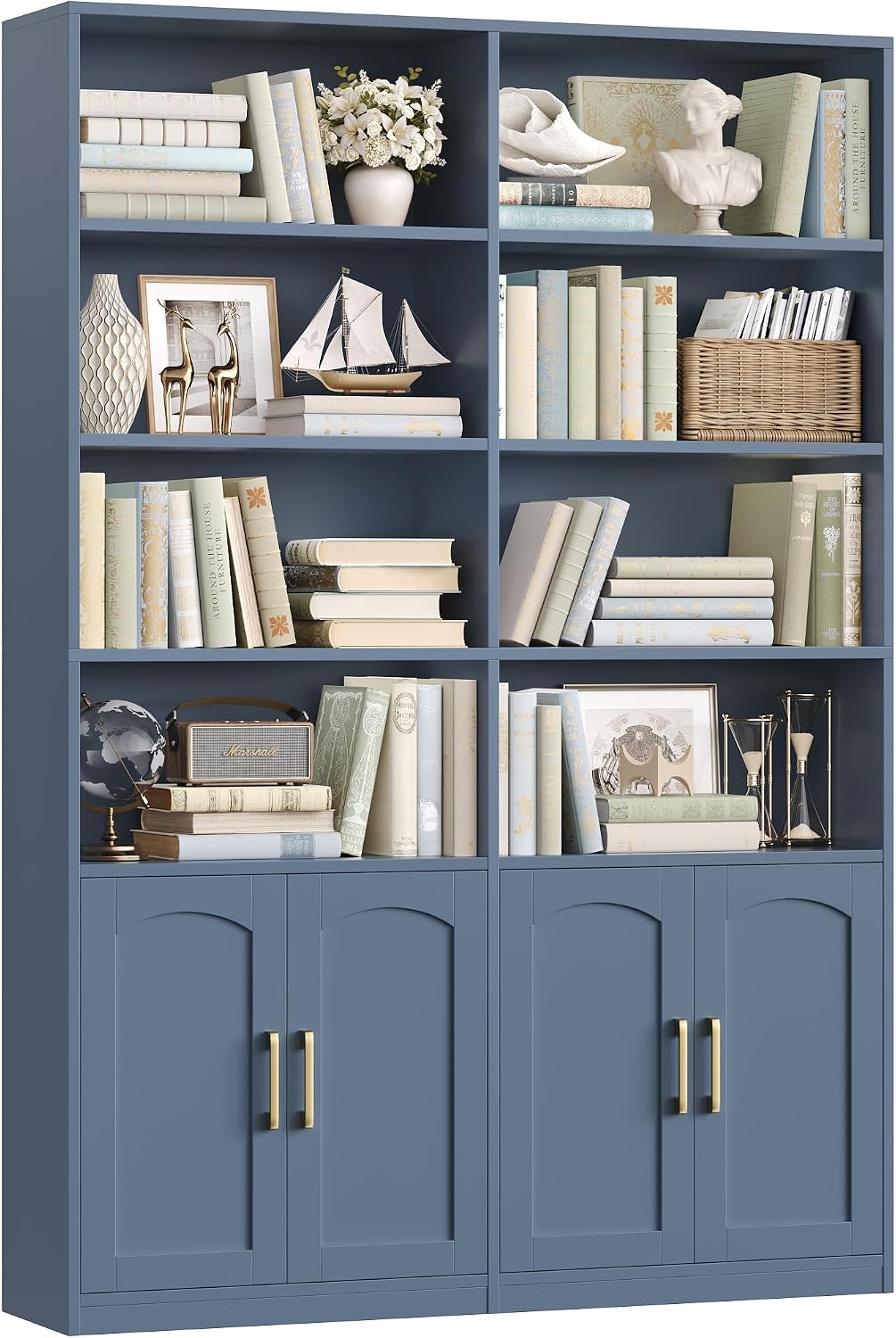 Home Office Industrial Style - Double Wide Bookshelf With Doors, Tall
