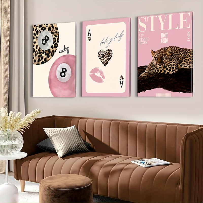 Home Office Youtube - 3pcs Leopard Cheetah Canvas Wall Art