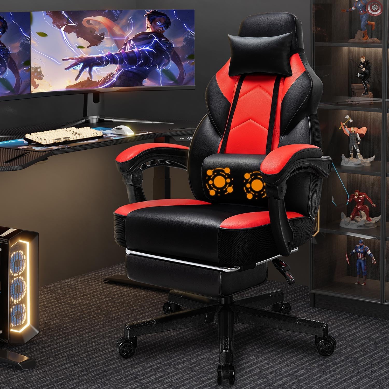 Home Office Chair - Gaming Chair with Footrest, Massage Lumbar