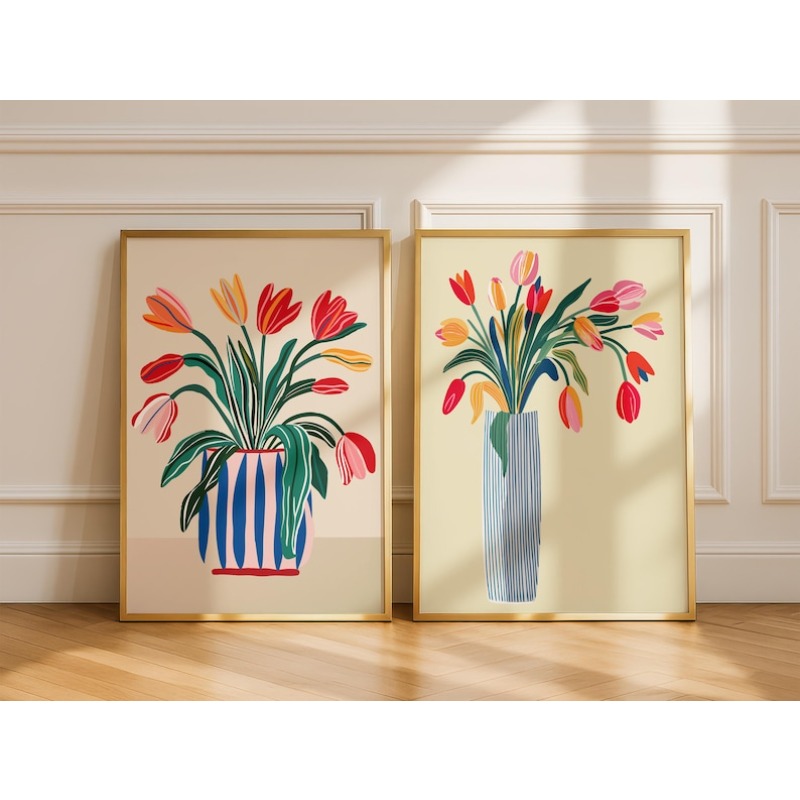Home Office Youtube - 2pcs Tulip Flowers Canvas Wall Art,