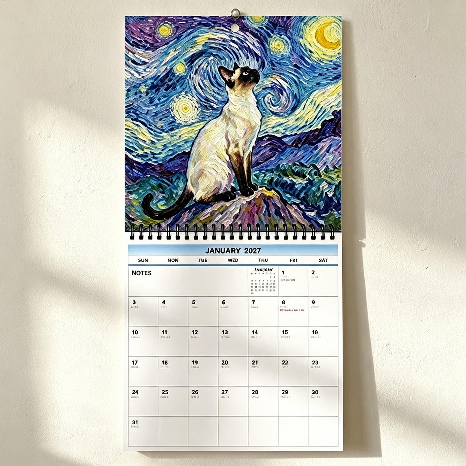Home Office Wallpaper - 2027 Wall Calendar Cat Starlight Themed