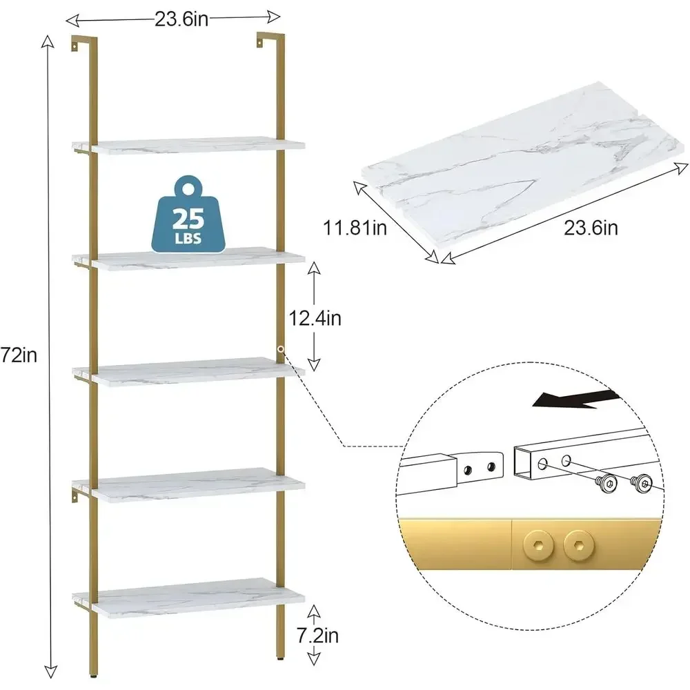 5-Tier White Marble Wall-Mount - Home Office Industrial Style recension och pris