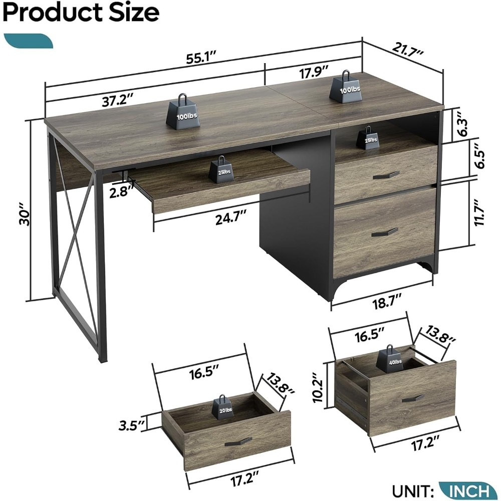 55 Inch Industrial-Style Desk  - Home Office Industrial Style recension och pris
