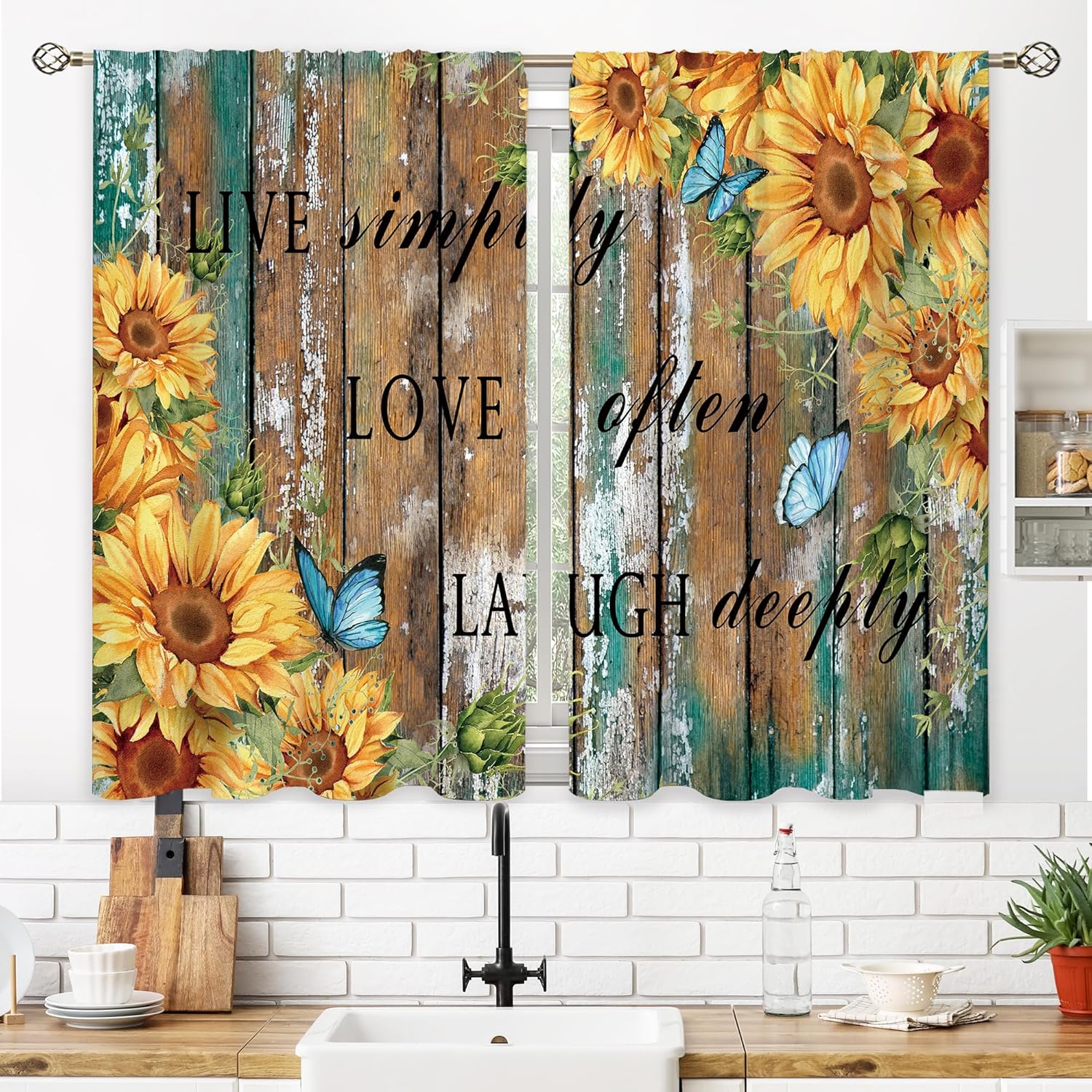 Rustic Sunflower Wood Curtains - Home Office Quotes recension och pris