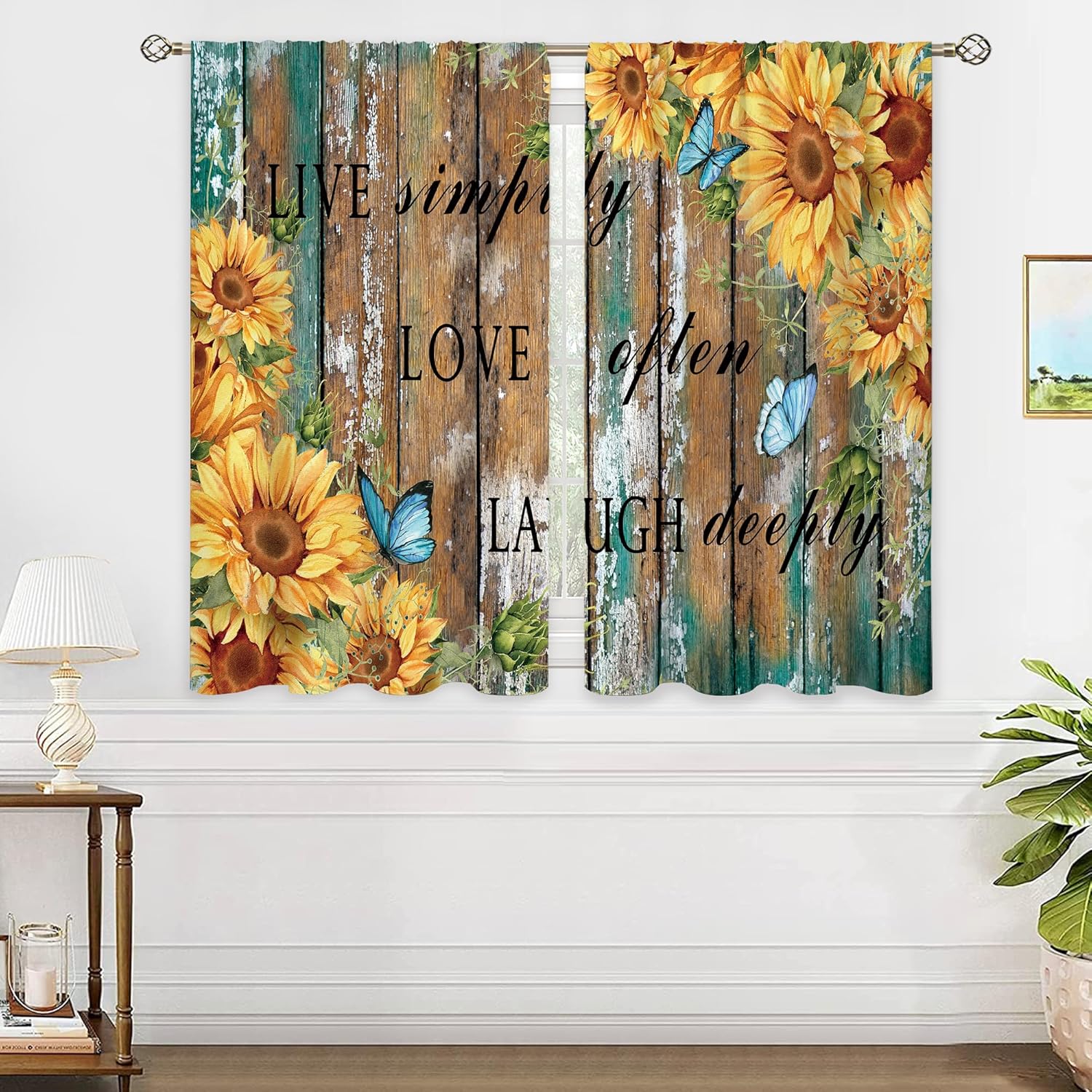 Rustic Sunflower Wood Curtains - Home Office Quotes recension och pris