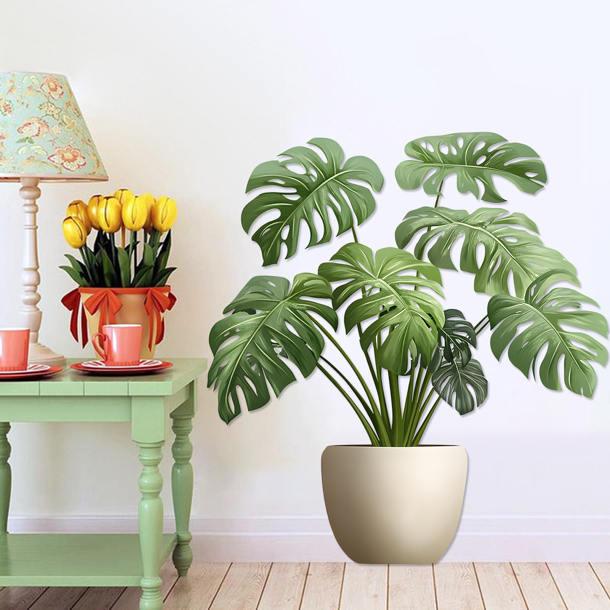 3D Sticker Green Plant Pot Wal - Home Office Wallpaper recension och pris