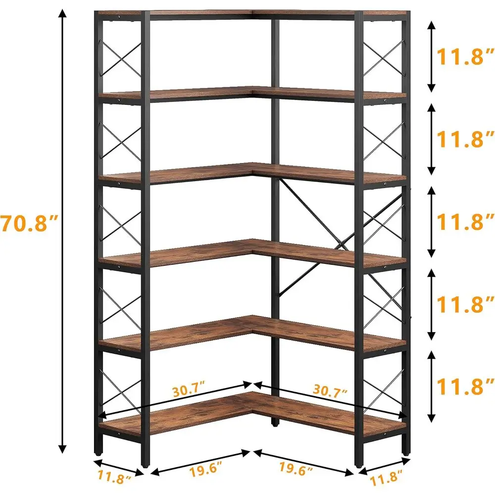 6-Tier L-Shaped Large Bookcase - Home Office Industrial Style recension och pris
