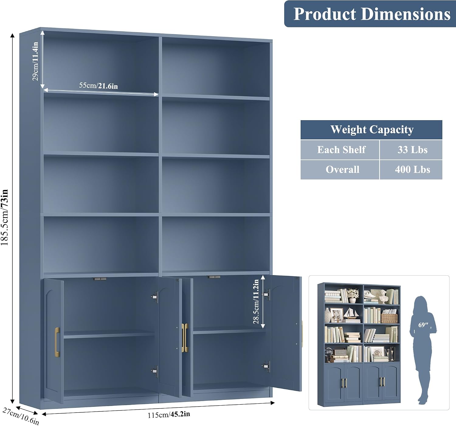 Double Wide Bookshelf With Doo - Home Office Industrial Style recension och pris