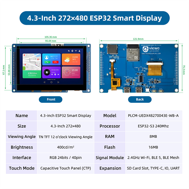 ESP32 S3 4.3 Inch 480*272 Capa - Monitor Arm Dual recension och pris